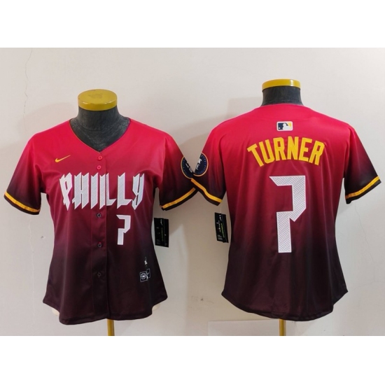 Women's Philadelphia Phillies #7 Trea Turner Number Red 2024 City Connect Limited Jersey - Ujersey
