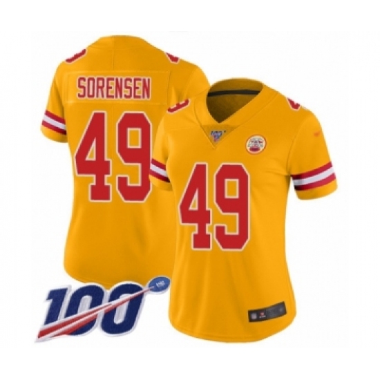 Women's Kansas City Chiefs #49 Daniel Sorensen Limited Gold Inverted Legend 100th Season Football Jersey - Ujersey