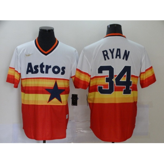 Men's Nike Houston Astros #34 Nolan Ryan Authentic White-Orange Throwback Jersey - Ujersey