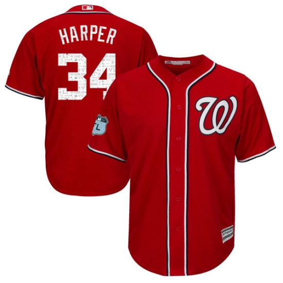 Youth Majestic Washington Nationals #34 Bryce Harper Authentic Scarlet 2017 Spring Training Cool Base MLB Jersey - Ujersey