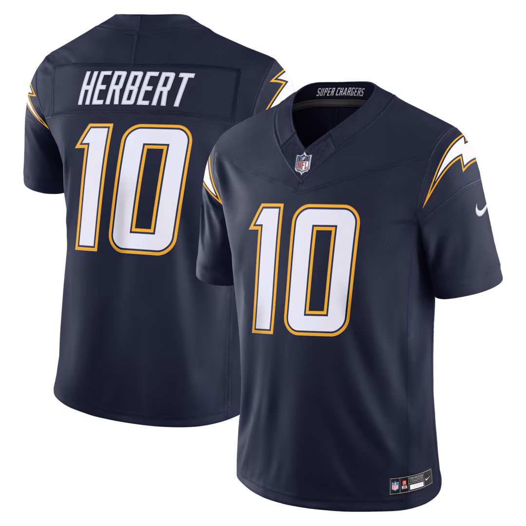 Men's Los Angeles Chargers Justin Herbert Nike Navy Alternate Super Chargers Vapor F.U.S.E. Stitched Limited Jersey