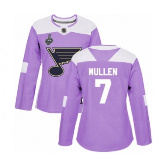 Women's St. Louis Blues #7 Joe Mullen Authentic Purple Fights Cancer Practice 2019 Stanley Cup Final Bound Hockey Jersey - Ujersey