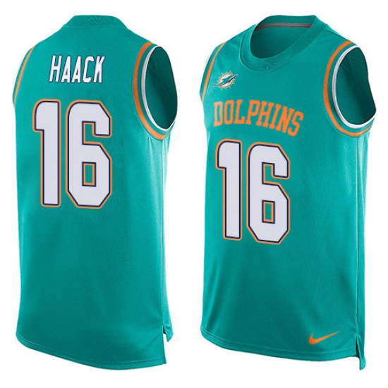 Men's Nike Miami Dolphins #16 Matt Haack Limited Aqua Green Player Name & Number Tank Top NFL Jersey - Ujersey