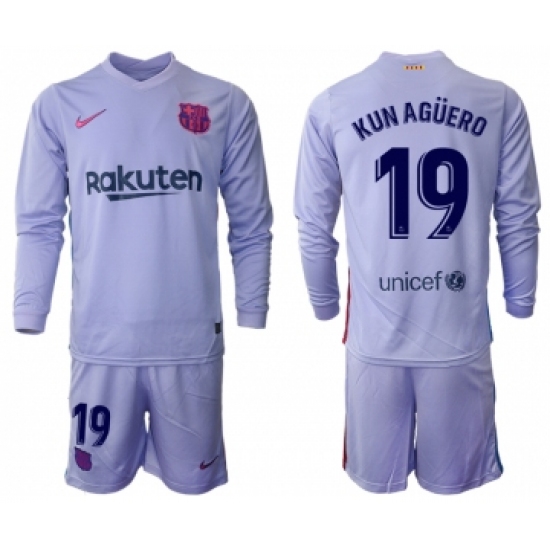 Men 2021-2022 Club Barcelona Second away purple Long Sleeve 19 Soccer Jersey