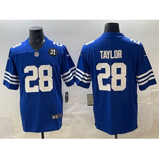 Men's Indianapolis Colts #28 Jonathan Taylor Blue Jim Irsay Vapor Limited Football Stitched Jersey - Ujersey
