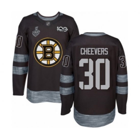 Men's Boston Bruins #30 Gerry Cheevers Authentic Black 1917-2017 100th Anniversary 2019 Stanley Cup Final Bound Hockey Jersey