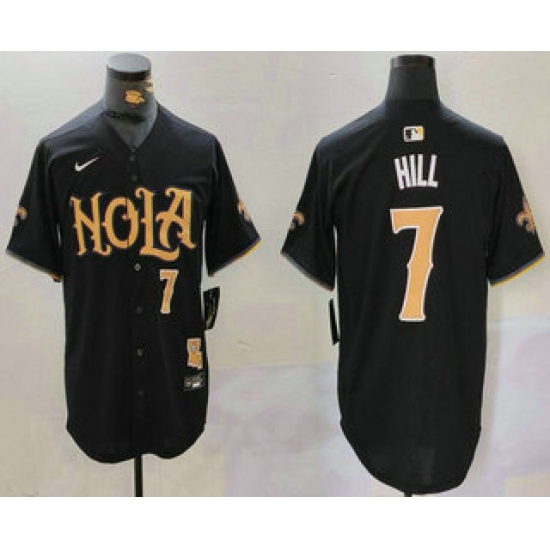 Men's New Orleans Saints #7 Taysom Hill Number Black Nola Baseball Jersey - Ujersey