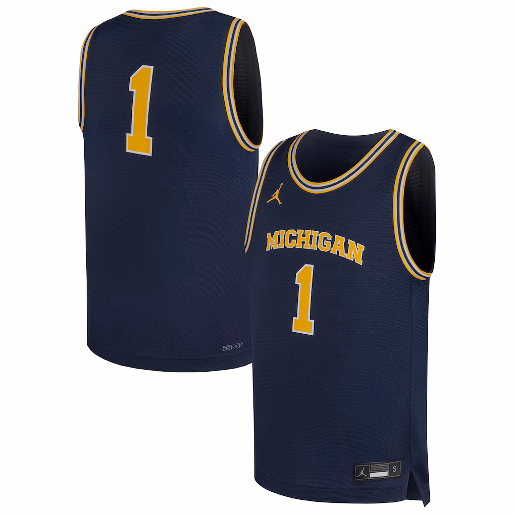 Youth Jordan Brand #1 Navy Michigan Wolverines Replica Basketball Jersey
