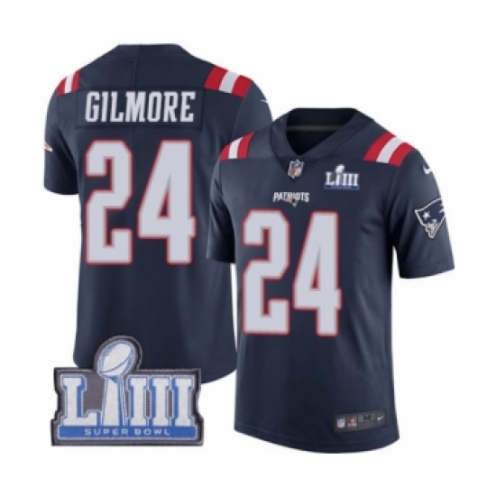 Men's Nike New England Patriots #24 Stephon Gilmore Limited Navy Blue Rush Vapor Untouchable Super Bowl LIII Bound NFL Jersey - Ujersey