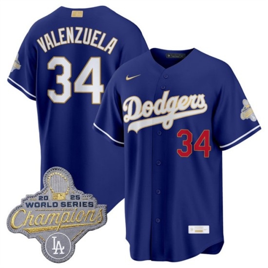 Men's Los Angeles Dodgers #34 Fernando Valenzuela Royal 2026 Alternate Gold Collection Stadium Stitched Baseball Jersey - Ujersey