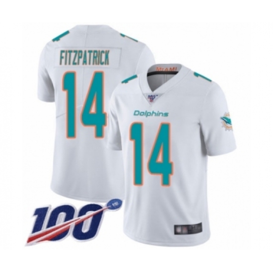 Men's Miami Dolphins #14 Ryan Fitzpatrick White Vapor Untouchable Limited Player 100th Season Football Jersey - Ujersey