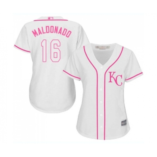 Women's Kansas City Royals #16 Martin Maldonado Replica White Fashion Cool Base Baseball Jersey - Ujersey