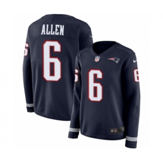 Women's Nike New England Patriots #6 Ryan Allen Limited Navy Blue Therma Long Sleeve NFL Jersey - Ujersey