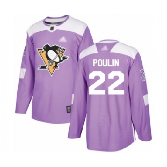 Men's Pittsburgh Penguins #22 Samuel Poulin Authentic Purple Fights Cancer Practice Hockey Jersey - Ujersey