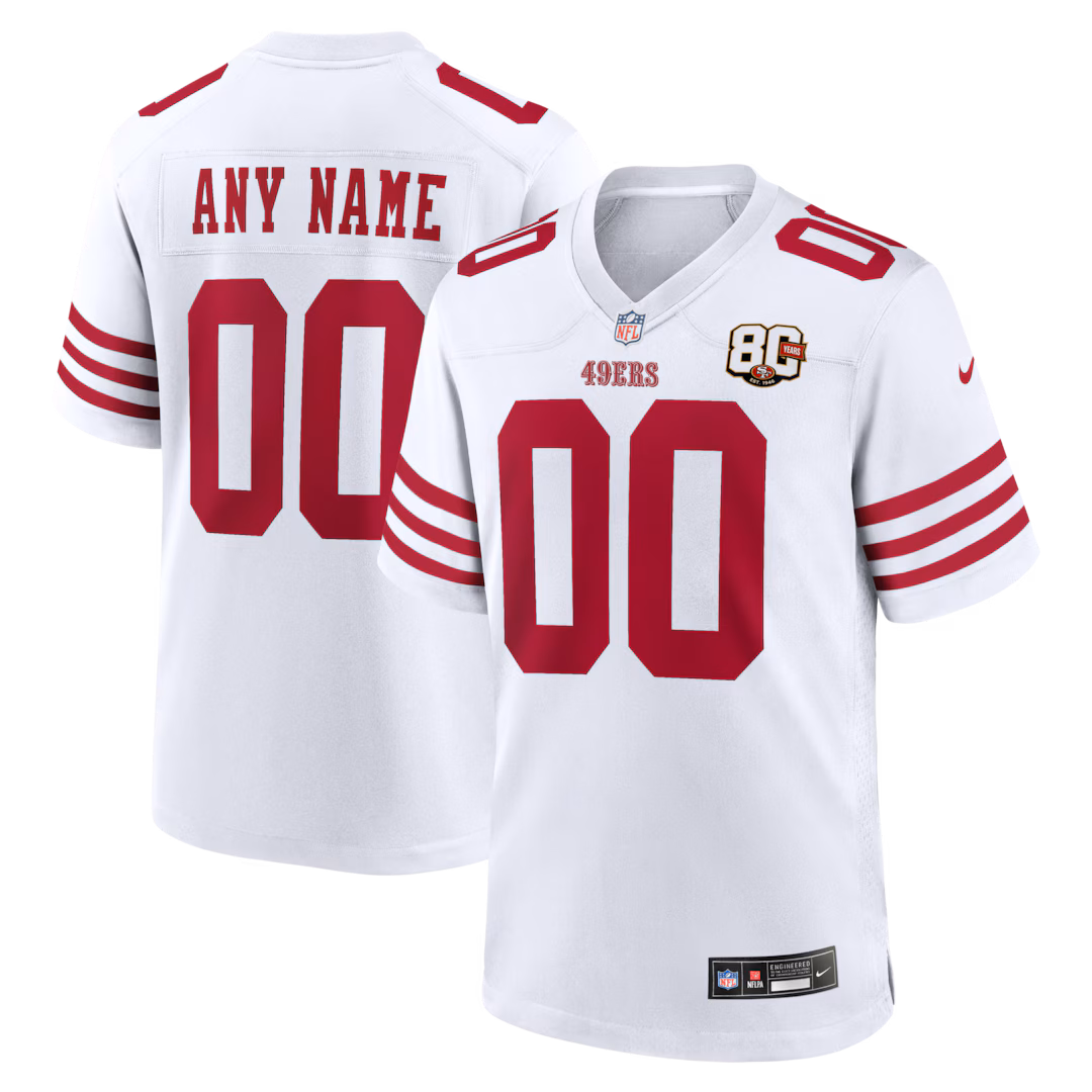 Men's San Francisco 49ers Nike White 80th Anniversary Custom Game Jersey - Ujersey