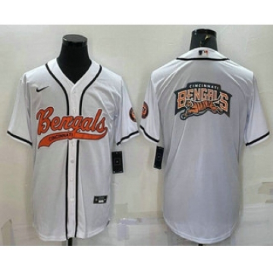 Men's Cincinnati Bengals White Team Big Logo With Patch Cool Base Stitched Baseball Jersey - Ujersey