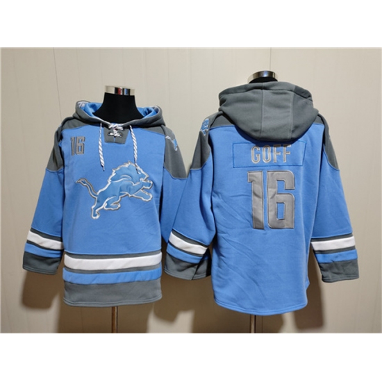 Men's Detroit Lions #16 Jared Goff Blue Ageless Must-Have Lace-Up Pullover Hoodie - Ujersey