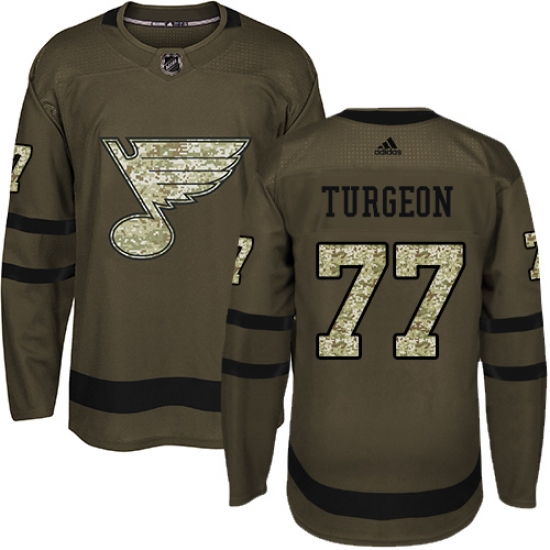 Men's Adidas St. Louis Blues #77 Pierre Turgeon Authentic Green Salute to Service NHL Jersey - Ujersey