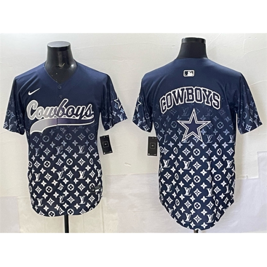 Men's Dallas Cowboys Team Big Logo Navy Limited Stitched Baseball Jersey - Ujersey