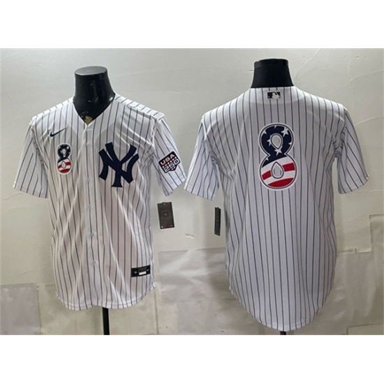 Men's New York Yankees #8 Yogi Berra White 2026 USA 250 Fourth of July Home Stadium Stitched Baseball Jersey - Ujersey