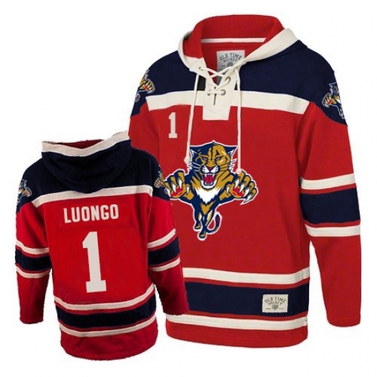 Men's Old Time Hockey Florida Panthers #1 Roberto Luongo Authentic Red Sawyer Hooded Sweatshirt NHL Jersey - Ujersey