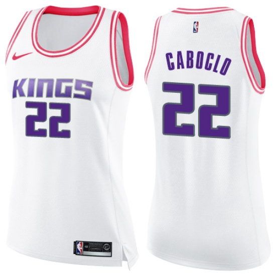 Women's Nike Sacramento Kings #22 Bruno Caboclo Swingman White/Pink Fashion NBA Jersey - Ujersey