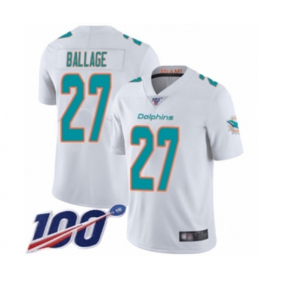 Men's Miami Dolphins #27 Kalen Ballage White Vapor Untouchable Limited Player 100th Season Football Jersey - Ujersey