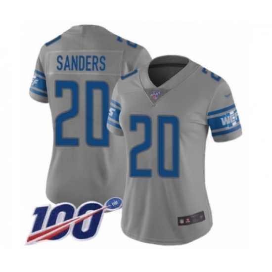 Women's Detroit Lions #20 Barry Sanders Limited Gray Inverted Legend 100th Season Football Jersey