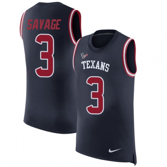 Men's Nike Houston Texans #3 Tom Savage Limited Navy Blue Rush Player Name & Number Tank Top NFL Jersey - Ujersey