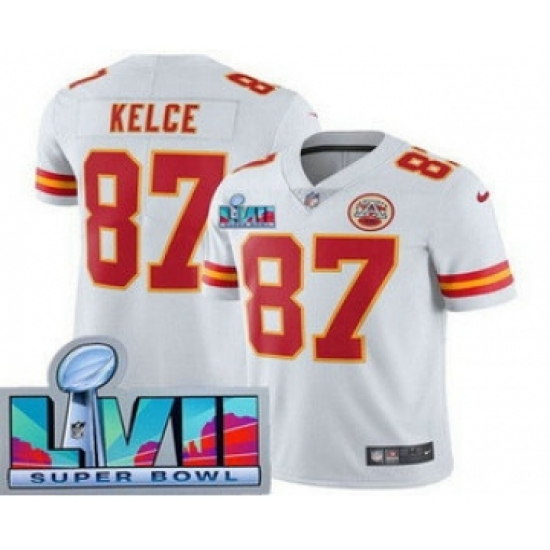 Youth Kansas City Chiefs #87 Travis Kelce Limited White Super Bowl LVII Vapor Jersey
