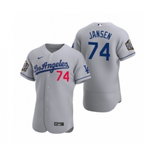 Men's Los Angeles Dodgers #74 Kenley Jansen Nike Gray 2020 World Series Authentic Road Jersey - Ujersey