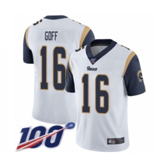 Men's Los Angeles Rams #16 Jared Goff White Vapor Untouchable Limited Player 100th Season Football Jersey - Ujersey