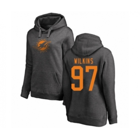 Football Women's Miami Dolphins #97 Christian Wilkins Ash One Color Pullover Hoodie - Ujersey NHL