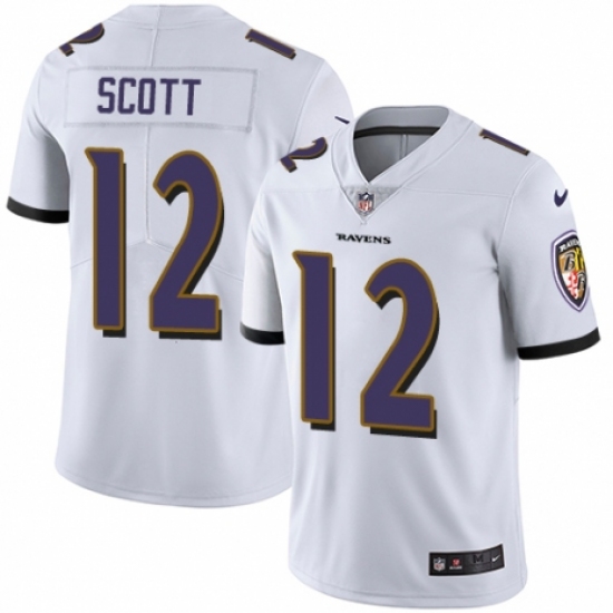 Men's Nike Baltimore Ravens #12 Jaleel Scott White Vapor Untouchable Limited Player NFL Jersey - Ujersey