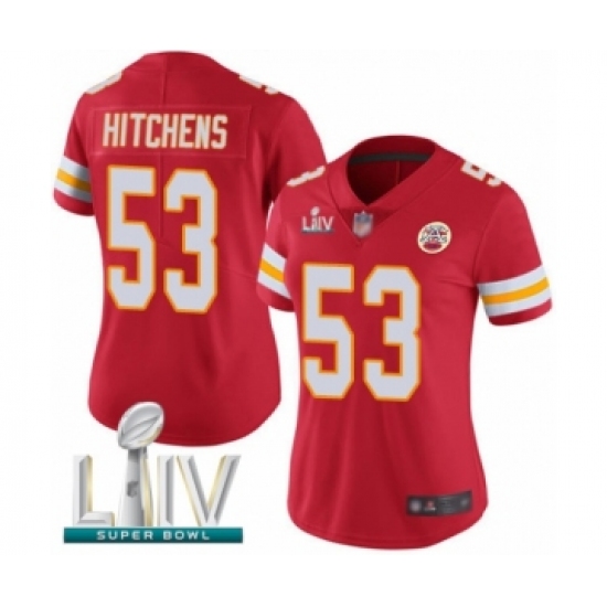 Women's Kansas City Chiefs #53 Anthony Hitchens Red Team Color Vapor Untouchable Limited Player Super Bowl LIV Bound Football Jersey - Ujersey