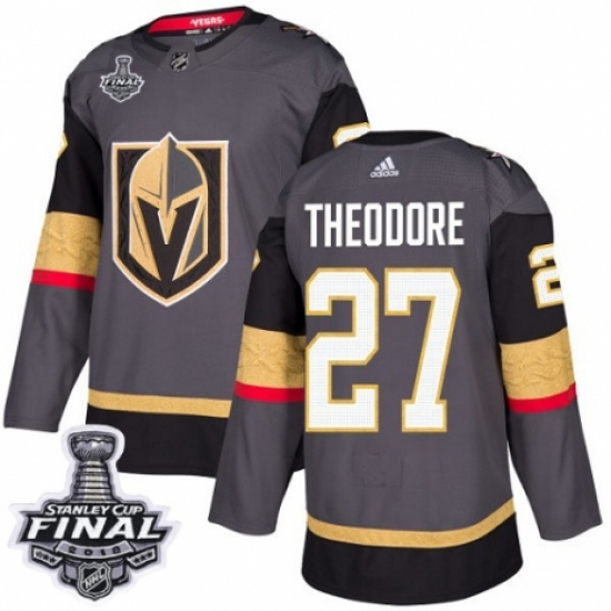 Men's Adidas Vegas Golden Knights #27 Shea Theodore Premier Gray Home 2018 Stanley Cup Final NHL Jersey - Ujersey