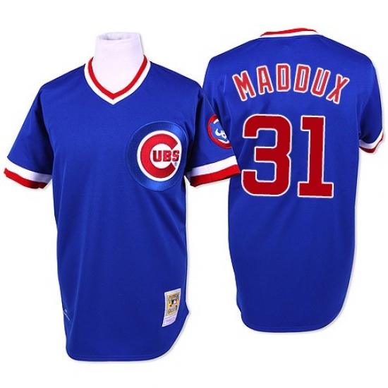 Men's Mitchell and Ness Chicago Cubs #31 Greg Maddux Authentic Blue Throwback MLB Jersey - Ujersey