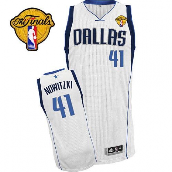 Men's Adidas Dallas Mavericks #41 Dirk Nowitzki Authentic White Home Finals Patch NBA Jersey - Ujersey