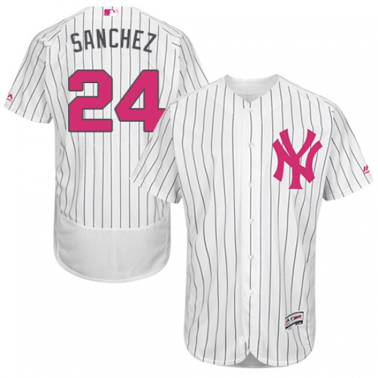 Men's Majestic New York Yankees #24 Gary Sanchez Authentic White 2016 Mother's Day Fashion Flex Base MLB Jersey - Ujersey