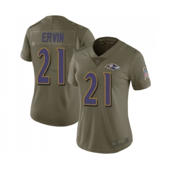 Women's Baltimore Ravens #21 Tyler Ervin Limited Olive 2017 Salute to Service Football Jersey - Ujersey