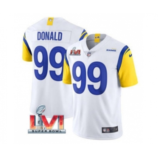Men's Los Angeles Rams #99 Aaron Donald White 2022 Super Bowl LVI Vapor Limited Stitched Jersey - Ujersey