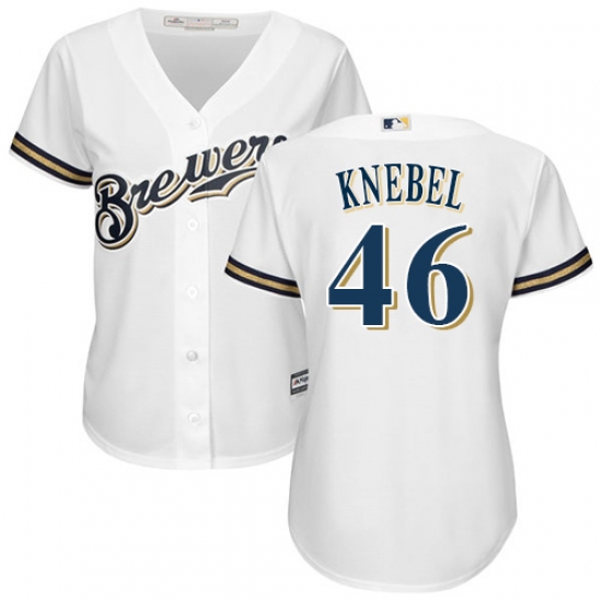 Women's Majestic Milwaukee Brewers #46 Corey Knebel Authentic White Home Cool Base MLB Jersey - Ujersey