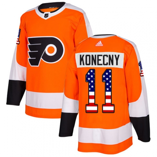 Youth Adidas Philadelphia Flyers #11 Travis Konecny Authentic Orange USA Flag Fashion NHL Jersey - Ujersey