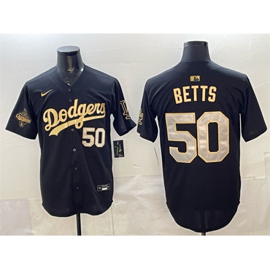 Men's Los Angeles Dodgers #50 Mookie Betts Black Gold 2025 World Series Champions Limited Stitched Baseball Jersey - Ujersey
