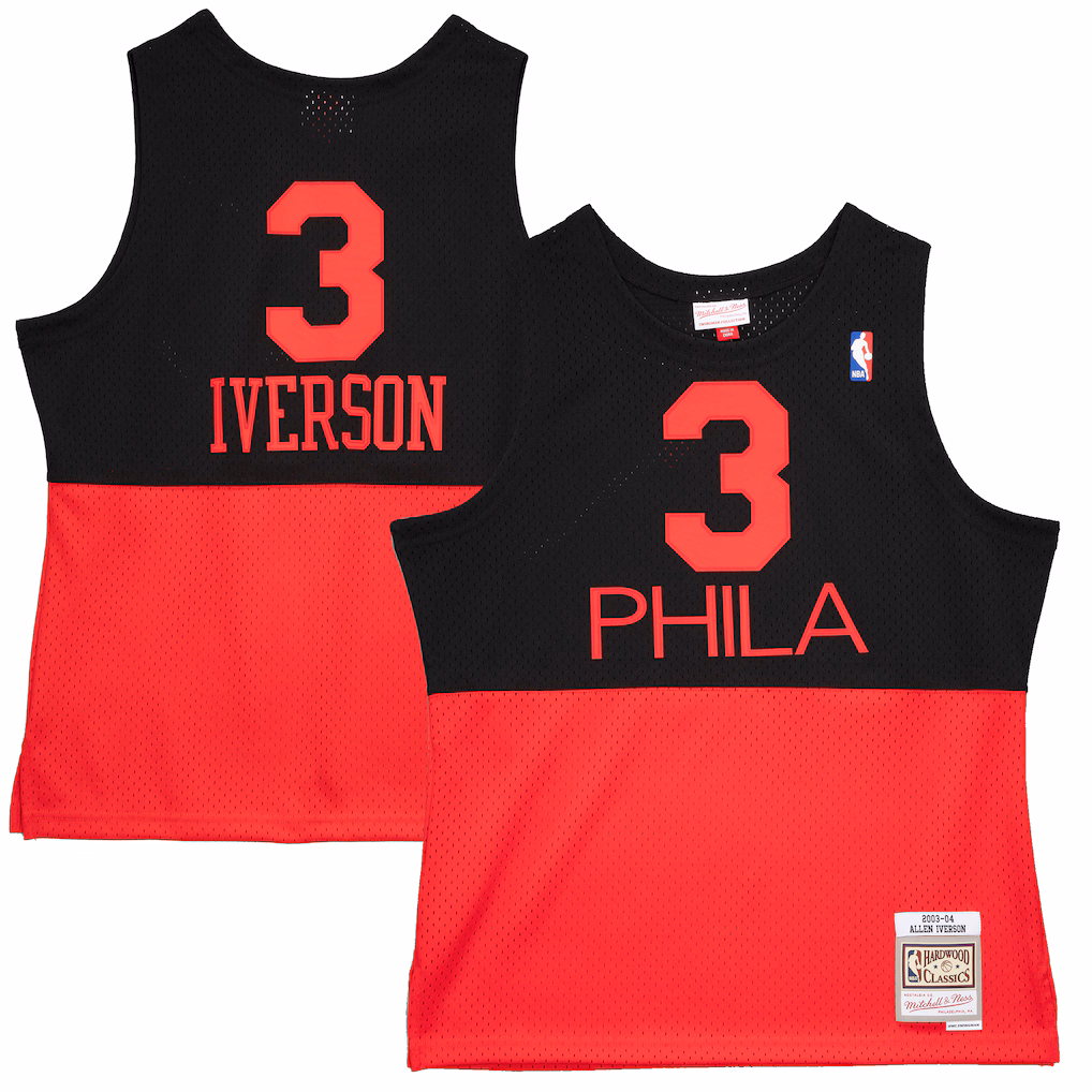 Men's Philadelphia 76ers Allen Iverson Mitchell & Ness Black 2003/04 Hardwood Classics Reload 2.0 Swingman Jersey - Ujersey NHL