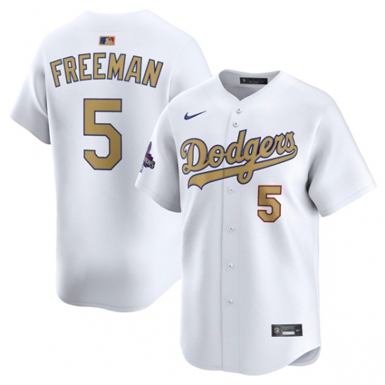 Men's Los Angeles Dodgers #5 Freddie Freeman White 2025 Gold Collection Limited Stitched Baseball Jersey - Ujersey