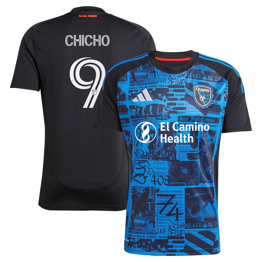 Men's San Jose Earthquakes Cristian Arango adidas Black 2025 Headliner Replica Player Jersey - Ujersey