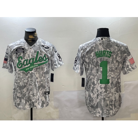 Men's Philadelphia Eagles #1 Jalen Hurts Arctic Camo 2024 Salute to Service Stitched Baseball Jersey - Ujersey