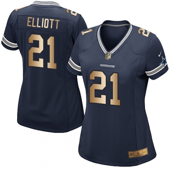 Women's Nike Dallas Cowboys #21 Ezekiel Elliott Elite Navy/Gold Team Color NFL Jersey - Ujersey