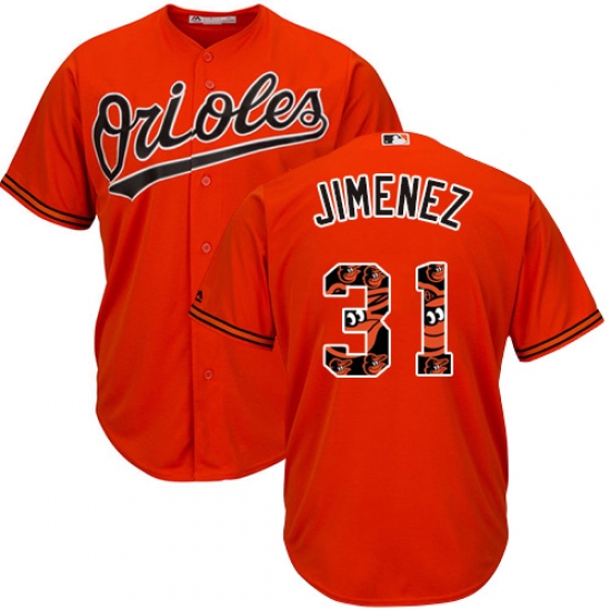Men's Majestic Baltimore Orioles #31 Ubaldo Jimenez Authentic Orange Team Logo Fashion Cool Base MLB Jersey - Ujersey